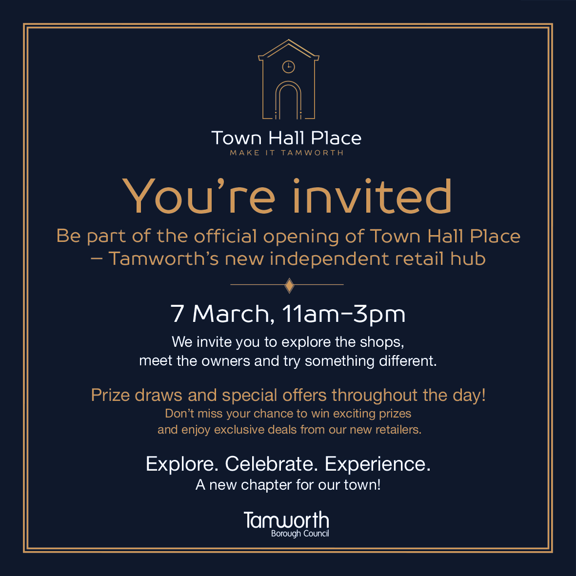 poster with dark background and a town hall logo