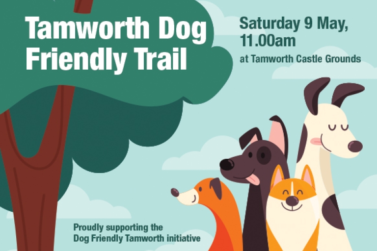 poster with dogs and green tree