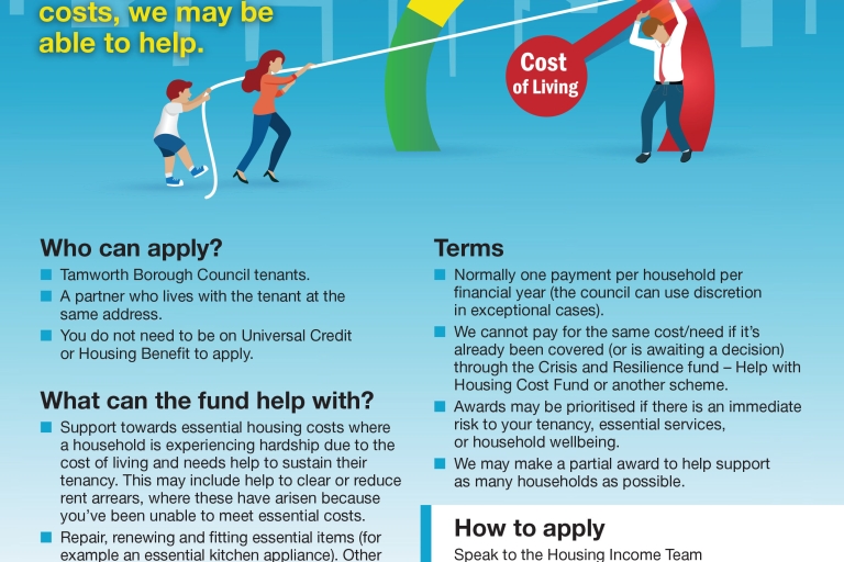 poster with blue background and detailing cost of living support