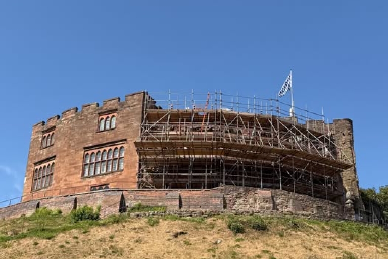 Tamworth Castle with scaffolding on the outside