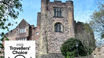 Tamworth castle with the Travellers' Choice Tripadvisor logo